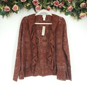 Chico's Rich Mahogany Burnout Cardigan Size 0 (Small) NWT